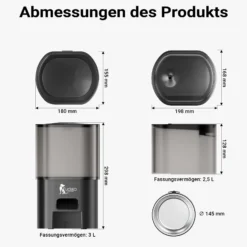 Fudajo Futter- und Trinkautomat für Katzen & Hunde in Schwarz, 3 L Futterspender und 2,5 L Trinkbrunnen, Fütterung mit App-Steuerung für Trockenfutter