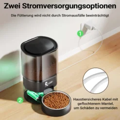 Fudajo Futter- und Trinkautomat für Katzen & Hunde in Schwarz, 3 L Futterspender und 2,5 L Trinkbrunnen, Fütterung mit App-Steuerung für Trockenfutter