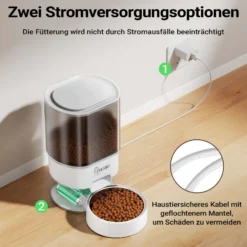 Fudajo Futter- und Trinkautomat für Katzen & Hunde in Weiß, 3 L Futterspender und 2,5 L Trinkbrunnen, Fütterung mit App-Steuerung für Trockenfutter