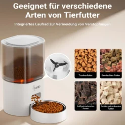 Fudajo Futter- und Trinkautomat für Katzen & Hunde in Weiß, 3 L Futterspender und 2,5 L Trinkbrunnen, Fütterung mit App-Steuerung für Trockenfutter