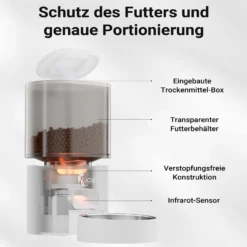 Fudajo Futter- und Trinkautomat für Katzen & Hunde in Weiß, 3 L Futterspender und 2,5 L Trinkbrunnen, Fütterung mit App-Steuerung für Trockenfutter
