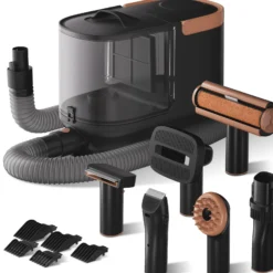 Fudajo Haustier Pflegeset schwarz, 6 in 1 Multifunktion Schermaschine, Tierhaarschneidemaschine mit Staubsauger, Pflege Paket für glänzendes Fell
