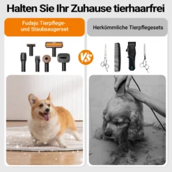 Fudajo Haustier Pflegeset schwarz, 6 in 1 Multifunktion Schermaschine, Tierhaarschneidemaschine mit Staubsauger, Pflege Paket für glänzendes Fell