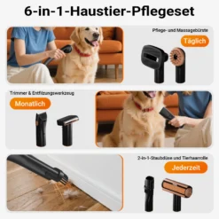Fudajo Haustier Pflegeset schwarz, 6 in 1 Multifunktion Schermaschine, Tierhaarschneidemaschine mit Staubsauger, Pflege Paket für glänzendes Fell