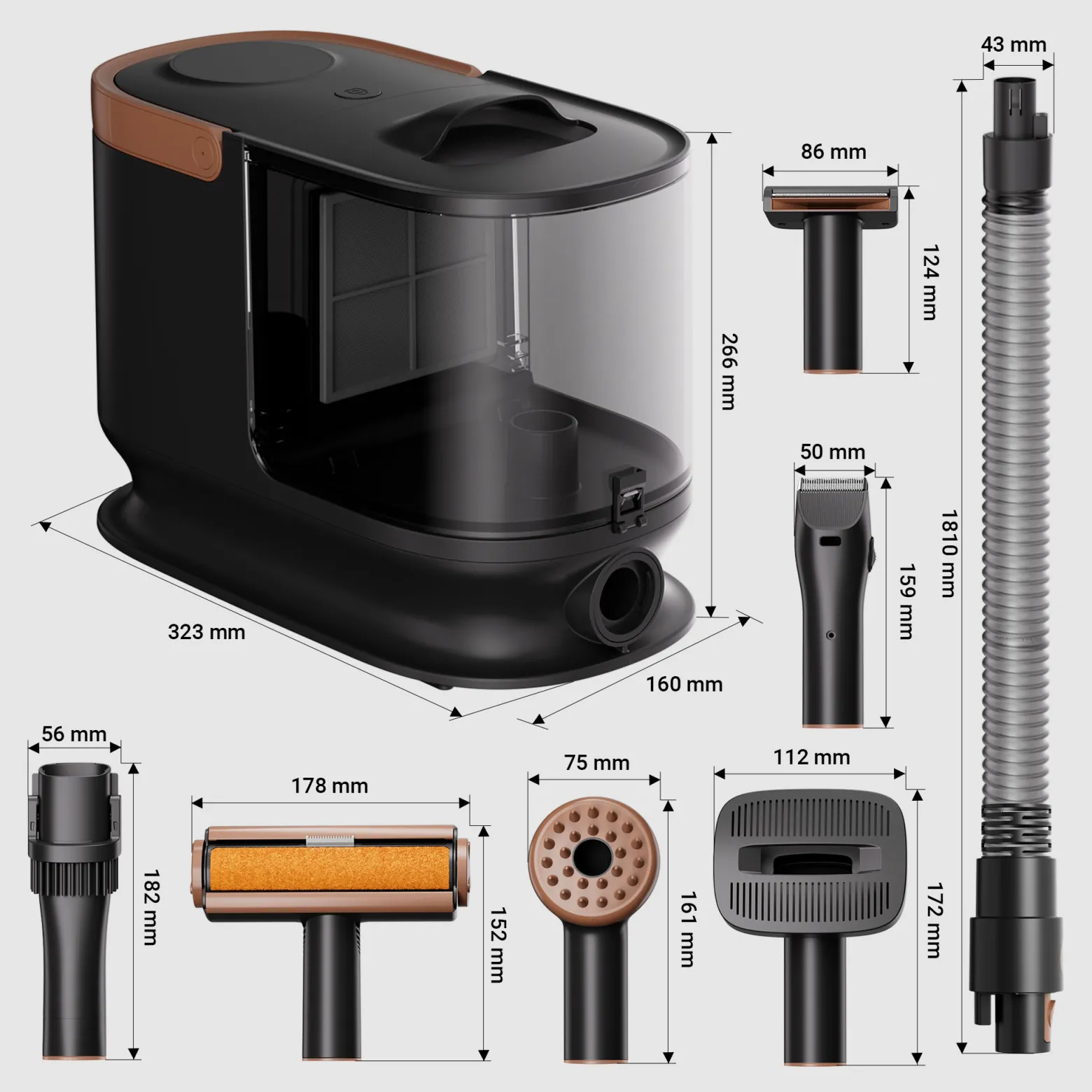 Fudajo Haustier Pflegeset schwarz, 6 in 1 Multifunktion Schermaschine, Tierhaarschneidemaschine mit Staubsauger, Pflege Paket für glänzendes Fell