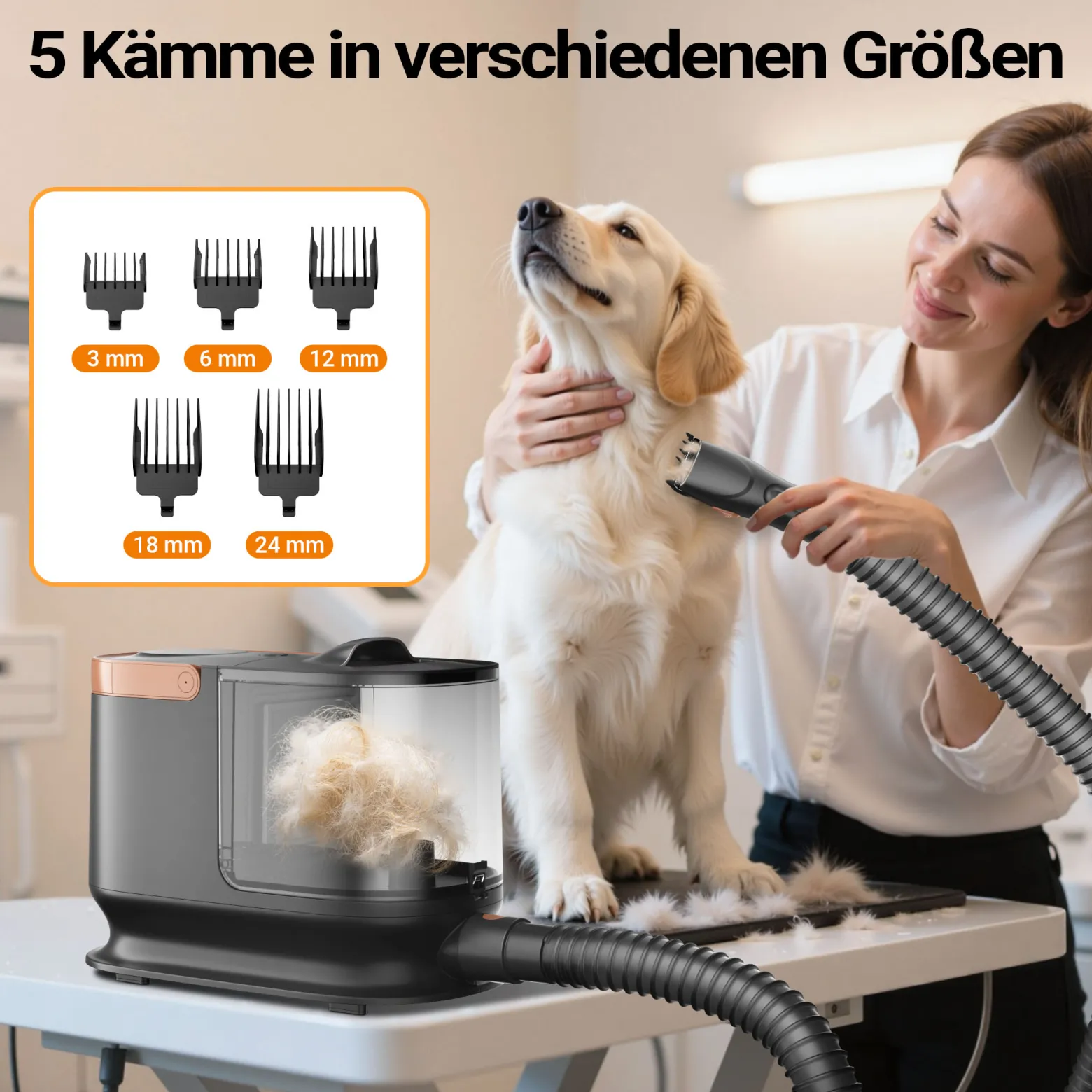 Fudajo Haustier Pflegeset schwarz, 6 in 1 Multifunktion Schermaschine, Tierhaarschneidemaschine mit Staubsauger, Pflege Paket für glänzendes Fell