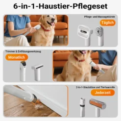 Fudajo Haustier Pflegeset weiß, 6 in 1 Multifunktion Schermaschine, Tierhaarschneidemaschine mit Staubsauger, Pflege Paket für glänzendes Fell
