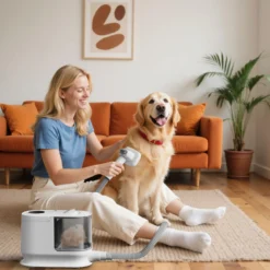 Fudajo Haustier Pflegeset weiß, 6 in 1 Multifunktion Schermaschine, Tierhaarschneidemaschine mit Staubsauger, Pflege Paket für glänzendes Fell