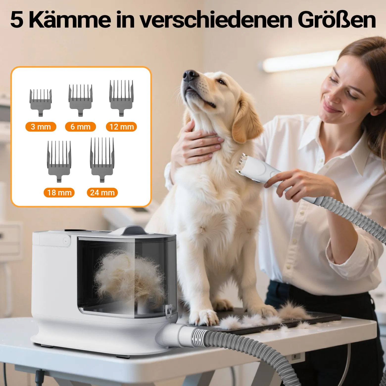 Fudajo Haustier Pflegeset weiß, 6 in 1 Multifunktion Schermaschine, Tierhaarschneidemaschine mit Staubsauger, Pflege Paket für glänzendes Fell