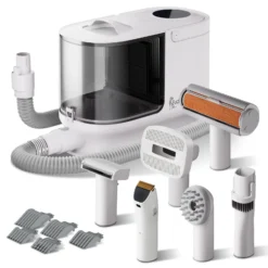 Fudajo Haustier Pflegeset weiß, 6 in 1 Multifunktion Schermaschine, Tierhaarschneidemaschine mit Staubsauger, Pflege Paket für glänzendes Fell
