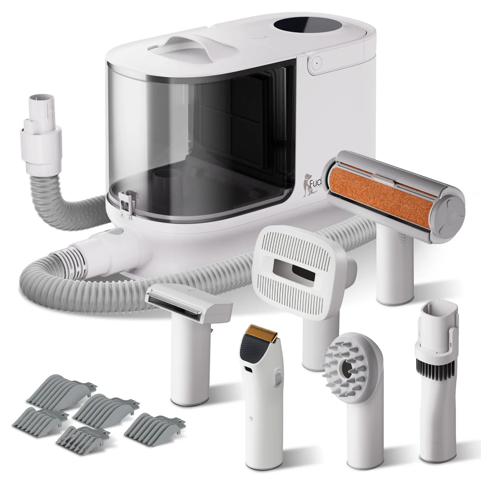 Fudajo Haustier Pflegeset weiß, 6 in 1 Multifunktion Schermaschine, Tierhaarschneidemaschine mit Staubsauger, Pflege Paket für glänzendes Fell
