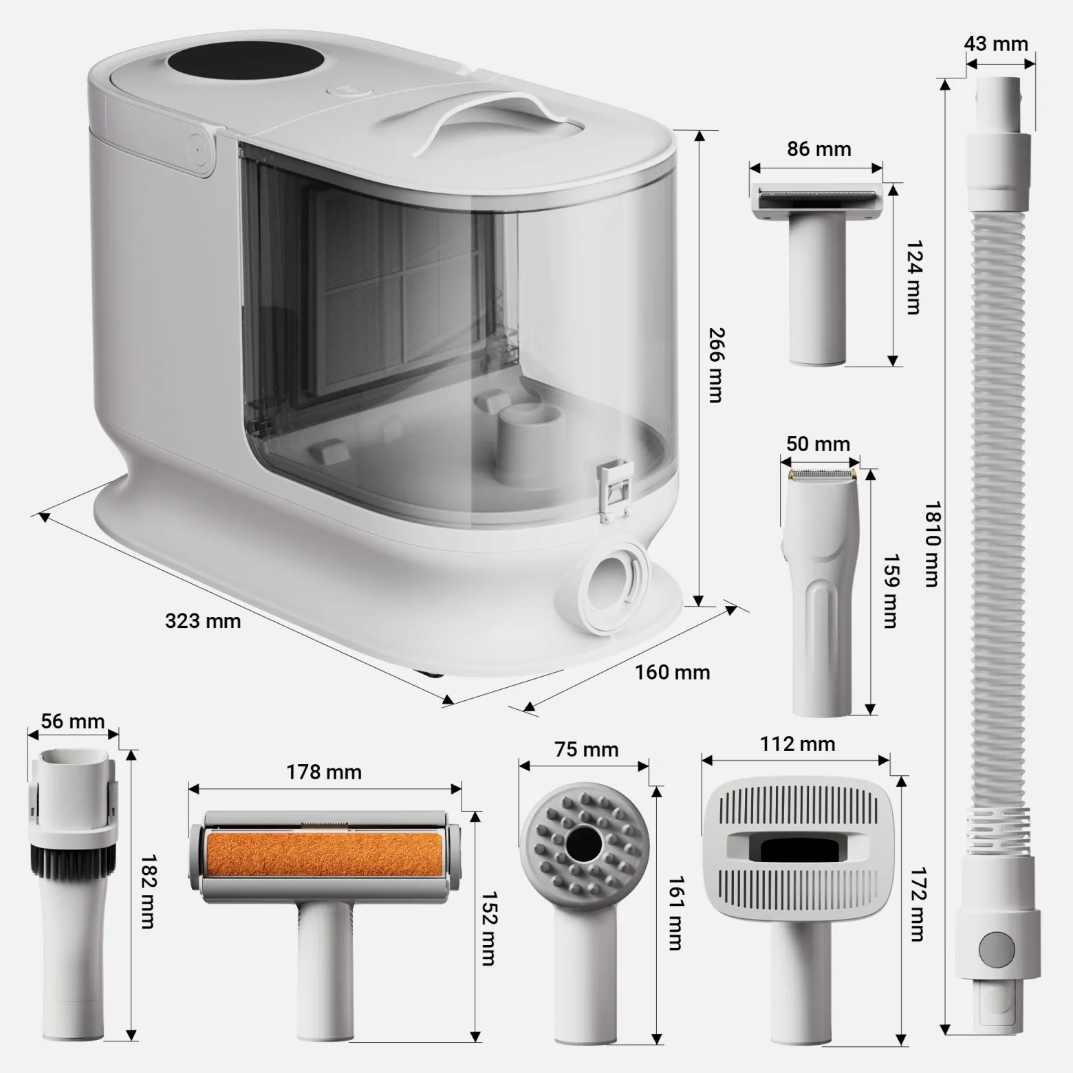 Fudajo Haustier Pflegeset weiß, 6 in 1 Multifunktion Schermaschine, Tierhaarschneidemaschine mit Staubsauger, Pflege Paket für glänzendes Fell