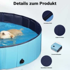 Fudajo Hundepool 160 x 30 cm rutschfestes Hundeplanschbecken, Hundeschwimmbad faltbar aus PVC, Hundebadewanne mit verstärkten Kanten, tragbarer Pool für Hunde