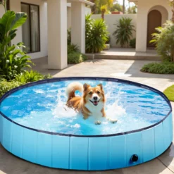 Fudajo Hundepool 160 x 30 cm rutschfestes Hundeplanschbecken, Hundeschwimmbad faltbar aus PVC, Hundebadewanne mit verstärkten Kanten, tragbarer Pool für Hunde