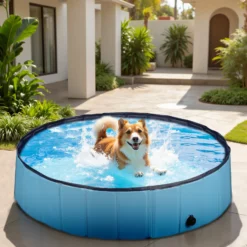 Fudajo Hundepool 100 x 30 cm rutschfestes Hundeplanschbecken, Hundeschwimmbad faltbar aus PVC, Hundebadewanne mit verstärkten Kanten, tragbarer Pool für Hunde