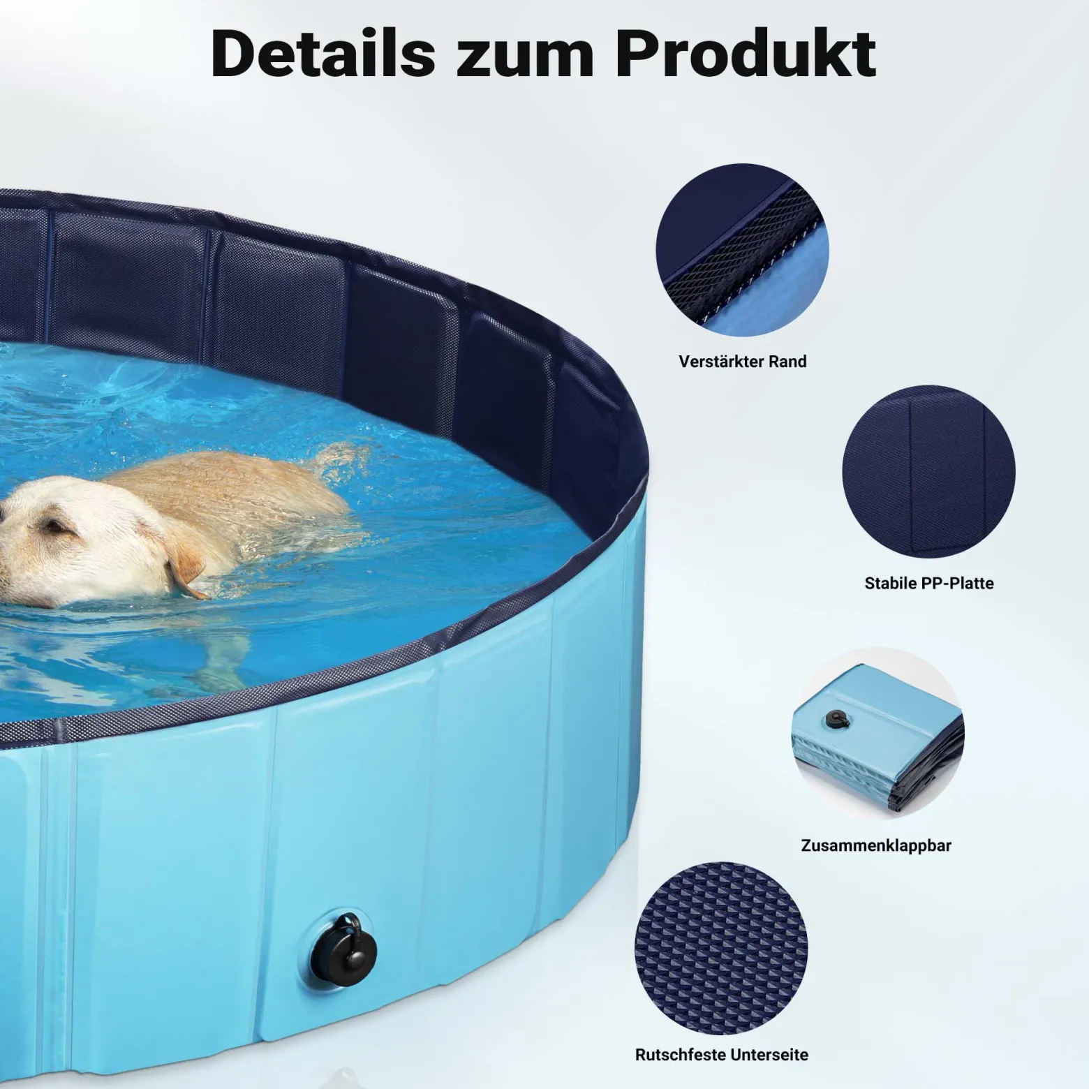 Fudajo Hundepool 120 x 30 cm rutschfestes Hundeplanschbecken, Hundeschwimmbad faltbar aus PVC, Hundebadewanne mit verstärkten Kanten, tragbarer Pool für Hunde