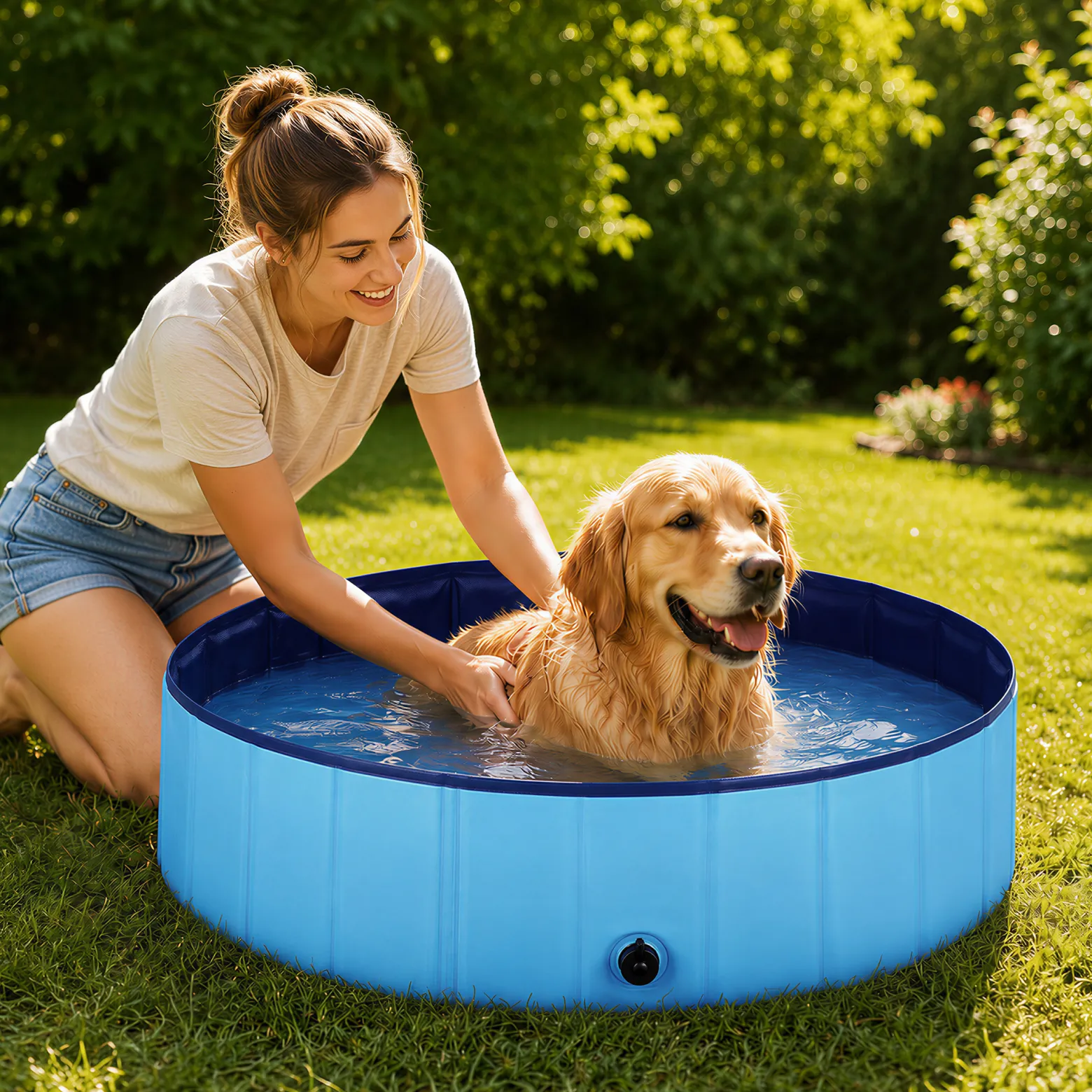 Fudajo Hundepool 120 x 30 cm rutschfestes Hundeplanschbecken, Hundeschwimmbad faltbar aus PVC, Hundebadewanne mit verstärkten Kanten, tragbarer Pool für Hunde