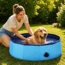 Fudajo Hundepool 80 x 30 cm rutschfestes Hundeplanschbecken, Hundeschwimmbad faltbar aus PVC, Hundebadewanne mit verstärkten Kanten, tragbarer Pool für Hunde