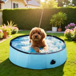Fudajo Hundepool 60 x 20 cm rutschfestes Hundeplanschbecken, Hundeschwimmbad faltbar aus PVC, Hundebadewanne mit verstärkten Kanten, tragbarer Pool für Hunde