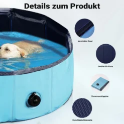 Fudajo Hundepool 60 x 20 cm rutschfestes Hundeplanschbecken, Hundeschwimmbad faltbar aus PVC, Hundebadewanne mit verstärkten Kanten, tragbarer Pool für Hunde