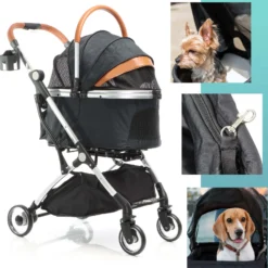 Fudajo 2in1 Hundebuggy zusammenklappbar in schwarz, Hundewagen aus Aluminium mit abnehmbarer Hundetragetasche, für kleine bis mittlere Hunde und Katzen