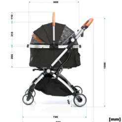 Fudajo 2in1 Hundebuggy zusammenklappbar in schwarz, Hundewagen aus Aluminium mit abnehmbarer Hundetragetasche, für kleine bis mittlere Hunde und Katzen