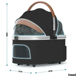 Fudajo 2in1 Hundebuggy zusammenklappbar in schwarz, Hundewagen aus Aluminium mit abnehmbarer Hundetragetasche, für kleine bis mittlere Hunde und Katzen