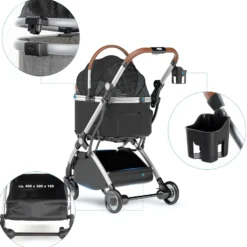 Fudajo 2in1 Hundebuggy zusammenklappbar in schwarz, Hundewagen aus Aluminium mit abnehmbarer Hundetragetasche, für kleine bis mittlere Hunde und Katzen