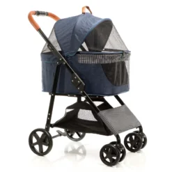 Fudajo 2in1 Hundebuggy zusammenklappbar in Blau, Hundewagen mit abnehmbarer Hundetragetasche, für kleine bis mittlere Hunde und Katzen
