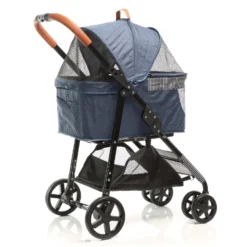 Fudajo 2in1 Hundebuggy zusammenklappbar in Blau, Hundewagen mit abnehmbarer Hundetragetasche, für kleine bis mittlere Hunde und Katzen