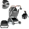 Fudajo 2in1 Hundebuggy zusammenklappbar in Grau, Hundewagen aus Aluminium mit abnehmbarer Hundetragetasche, für kleine bis mittlere Hunde und Katzen