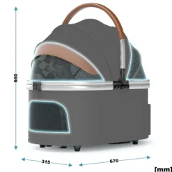 Fudajo 2in1 Hundebuggy zusammenklappbar in Grau, Hundewagen aus Aluminium mit abnehmbarer Hundetragetasche, für kleine bis mittlere Hunde und Katzen