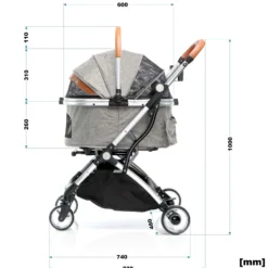 Fudajo 2in1 Hundebuggy zusammenklappbar in Grau, Hundewagen aus Aluminium mit abnehmbarer Hundetragetasche, für kleine bis mittlere Hunde und Katzen