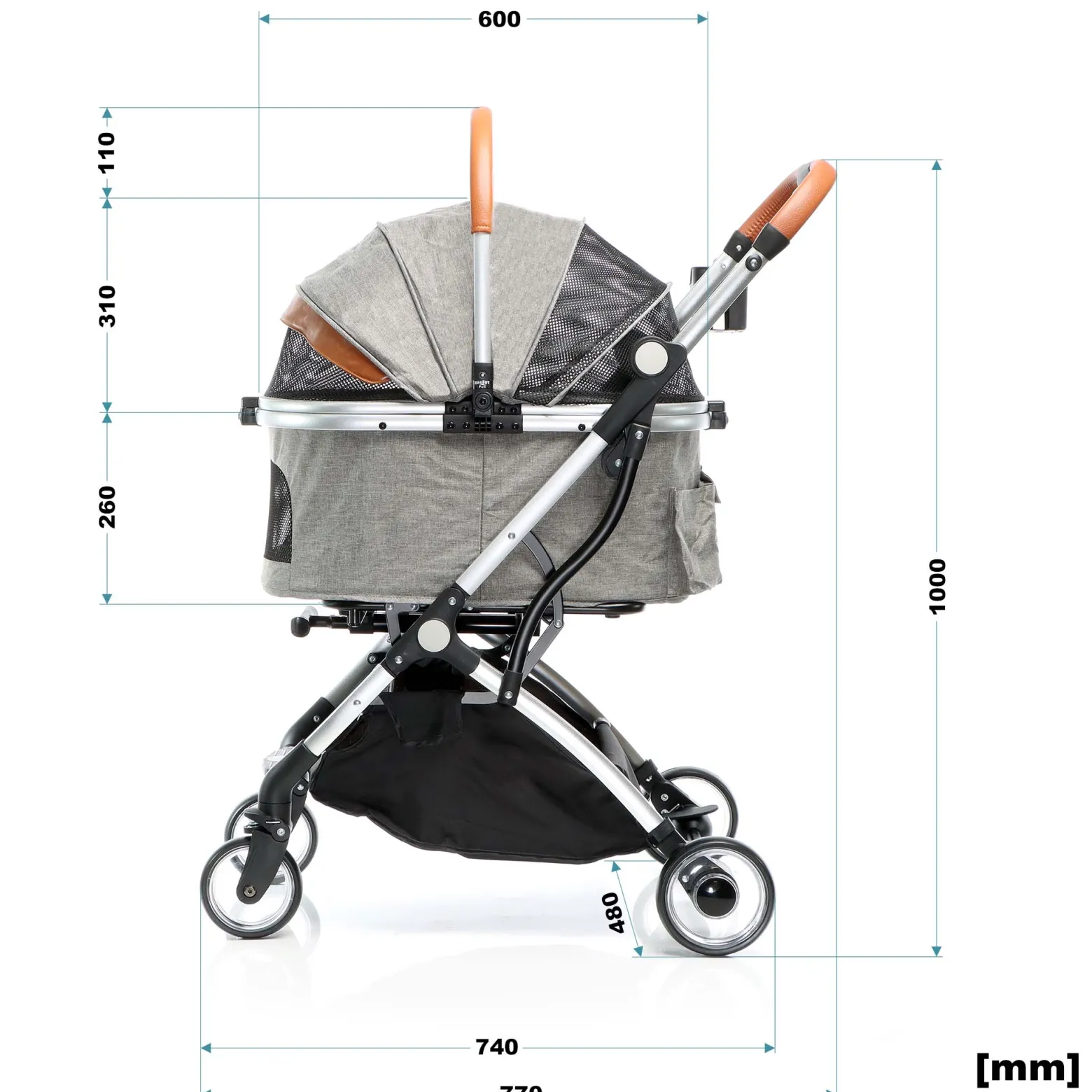 Fudajo 2in1 Hundebuggy zusammenklappbar in Grau, Hundewagen aus Aluminium mit abnehmbarer Hundetragetasche, für kleine bis mittlere Hunde und Katzen