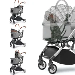 Fudajo 2in1 Hundebuggy zusammenklappbar in Grau, Hundewagen aus Aluminium mit abnehmbarer Hundetragetasche, für kleine bis mittlere Hunde und Katzen
