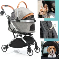 Fudajo 2in1 Hundebuggy zusammenklappbar in Grau, Hundewagen aus Aluminium mit abnehmbarer Hundetragetasche, für kleine bis mittlere Hunde und Katzen