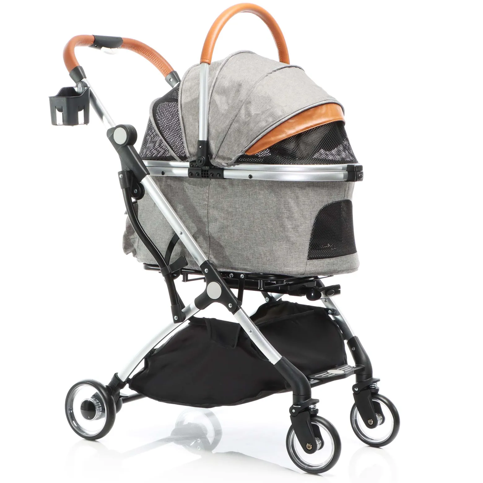 Fudajo 2in1 Hundebuggy zusammenklappbar in Grau, Hundewagen aus Aluminium mit abnehmbarer Hundetragetasche, für kleine bis mittlere Hunde und Katzen