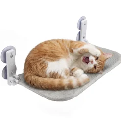 Fudajo Katzenbett Hängematte 30 x 60 cm hellgrau, Katzenhängematte Fenster bis 10 kg, Katzenliege mit Saugnäpfen für Fensterplatz