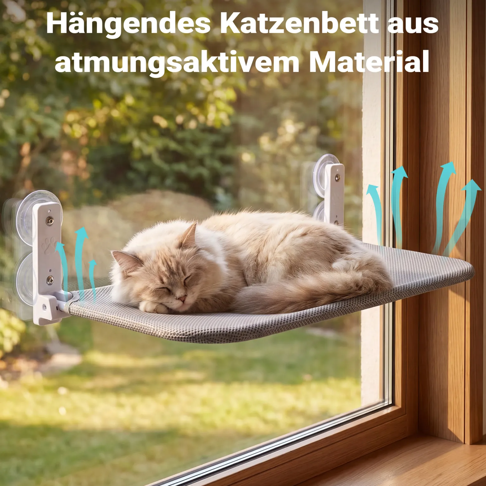 Fudajo Katzenbett Hängematte 30 x 60 cm hellgrau, Katzenhängematte Fenster bis 10 kg, Katzenliege mit Saugnäpfen für Fensterplatz