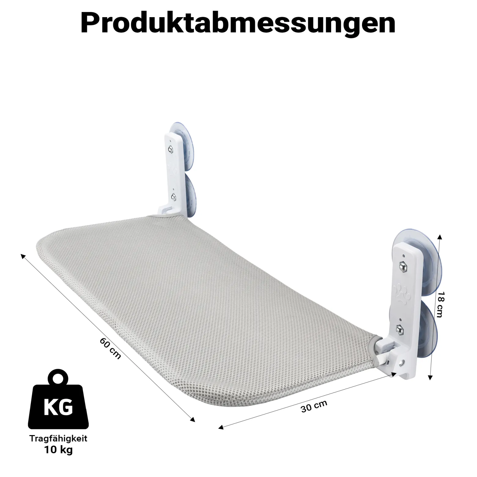 Fudajo Katzenbett Hängematte 30 x 60 cm hellgrau, Katzenhängematte Fenster bis 10 kg, Katzenliege mit Saugnäpfen für Fensterplatz