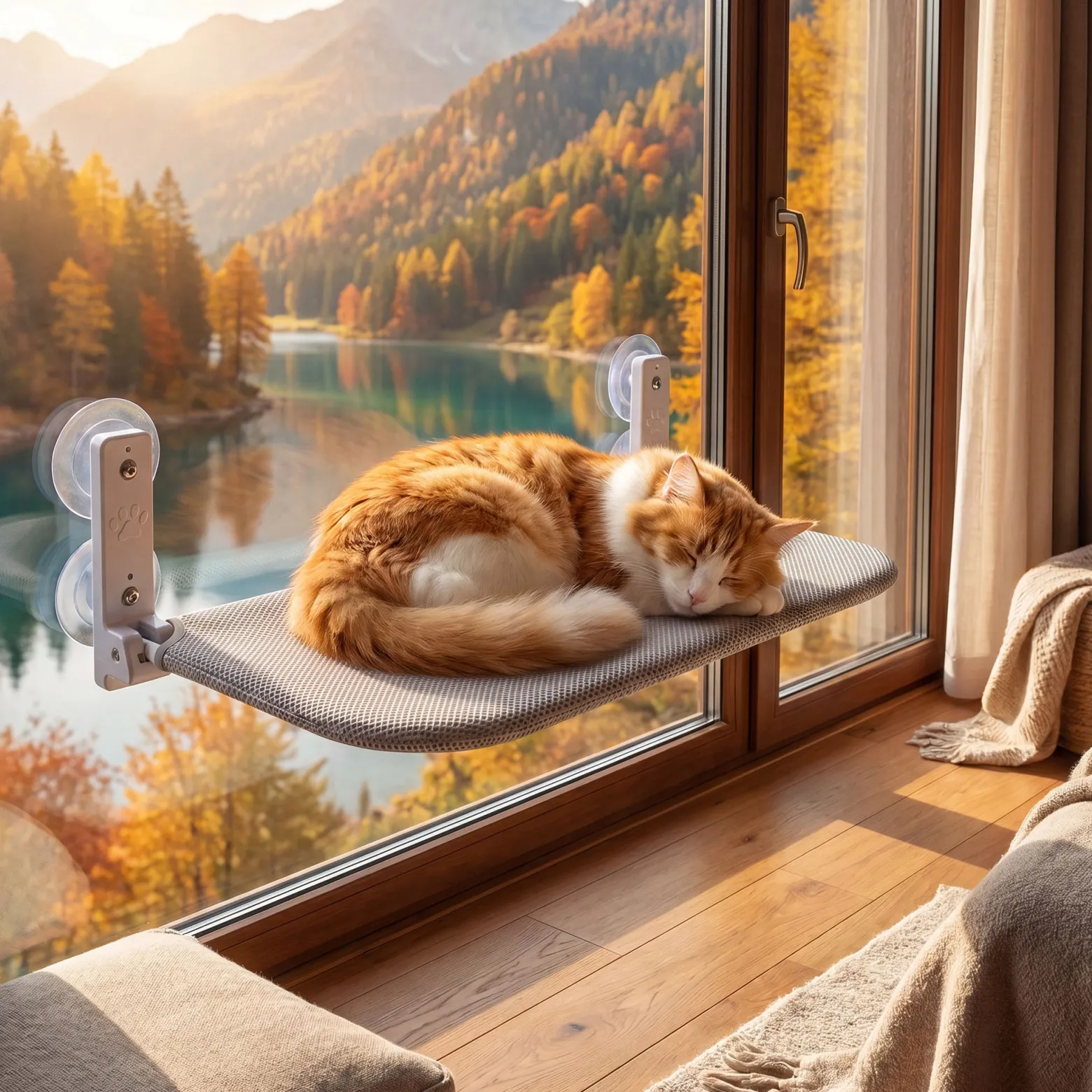 Fudajo Katzenbett Hängematte 30 x 60 cm hellgrau, Katzenhängematte Fenster bis 10 kg, Katzenliege mit Saugnäpfen für Fensterplatz
