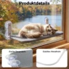 Fudajo Katzenbett Hängematte 30 x 60 cm dunkelgrau, Katzenhängematte Fenster bis 10 kg, Katzenliege mit Saugnäpfen für Fensterplatz