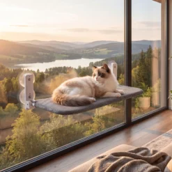 Fudajo Katzenbett Hängematte 30 x 60 cm dunkelgrau, Katzenhängematte Fenster bis 10 kg, Katzenliege mit Saugnäpfen für Fensterplatz