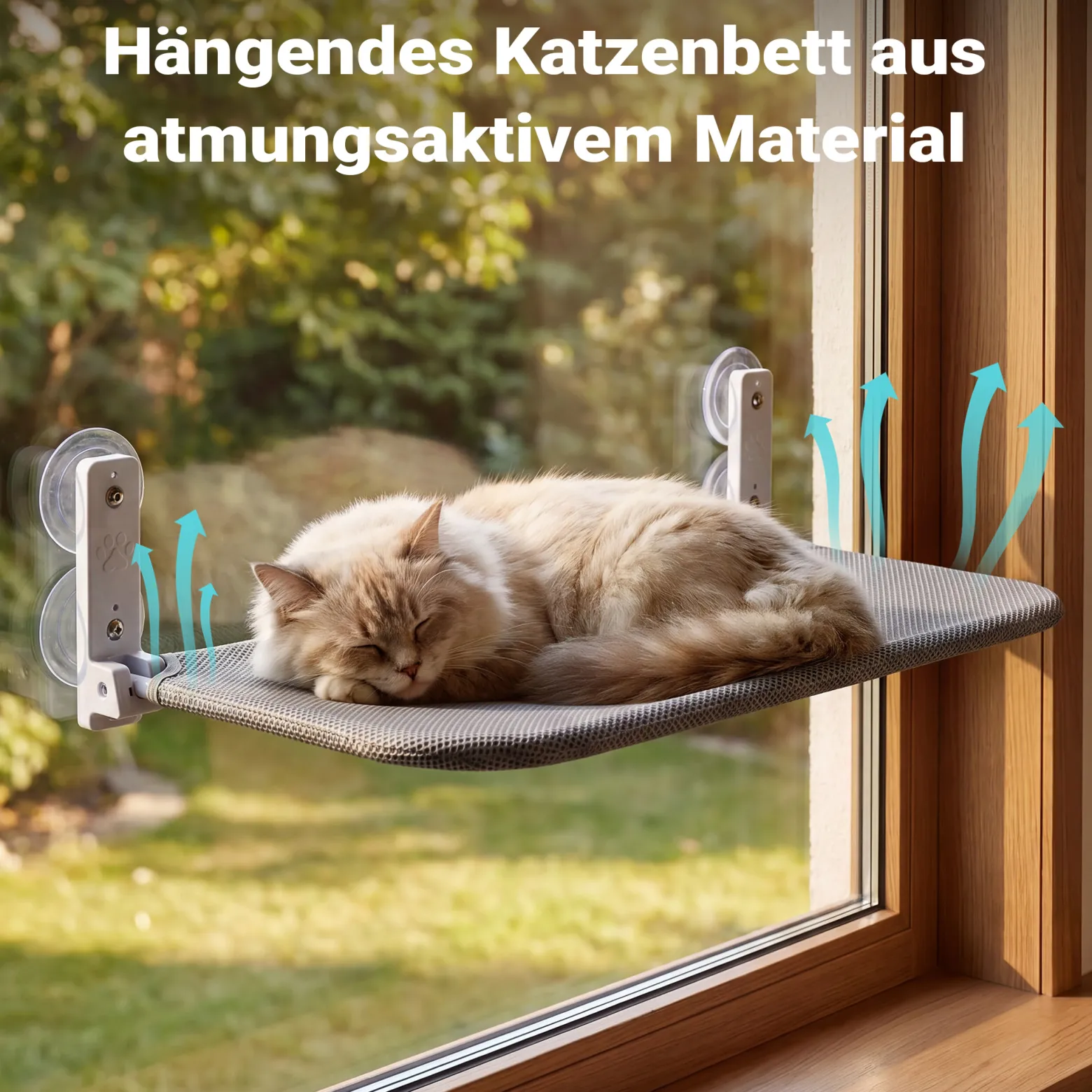 Fudajo Katzenbett Hängematte 30 x 60 cm dunkelgrau, Katzenhängematte Fenster bis 10 kg, Katzenliege mit Saugnäpfen für Fensterplatz