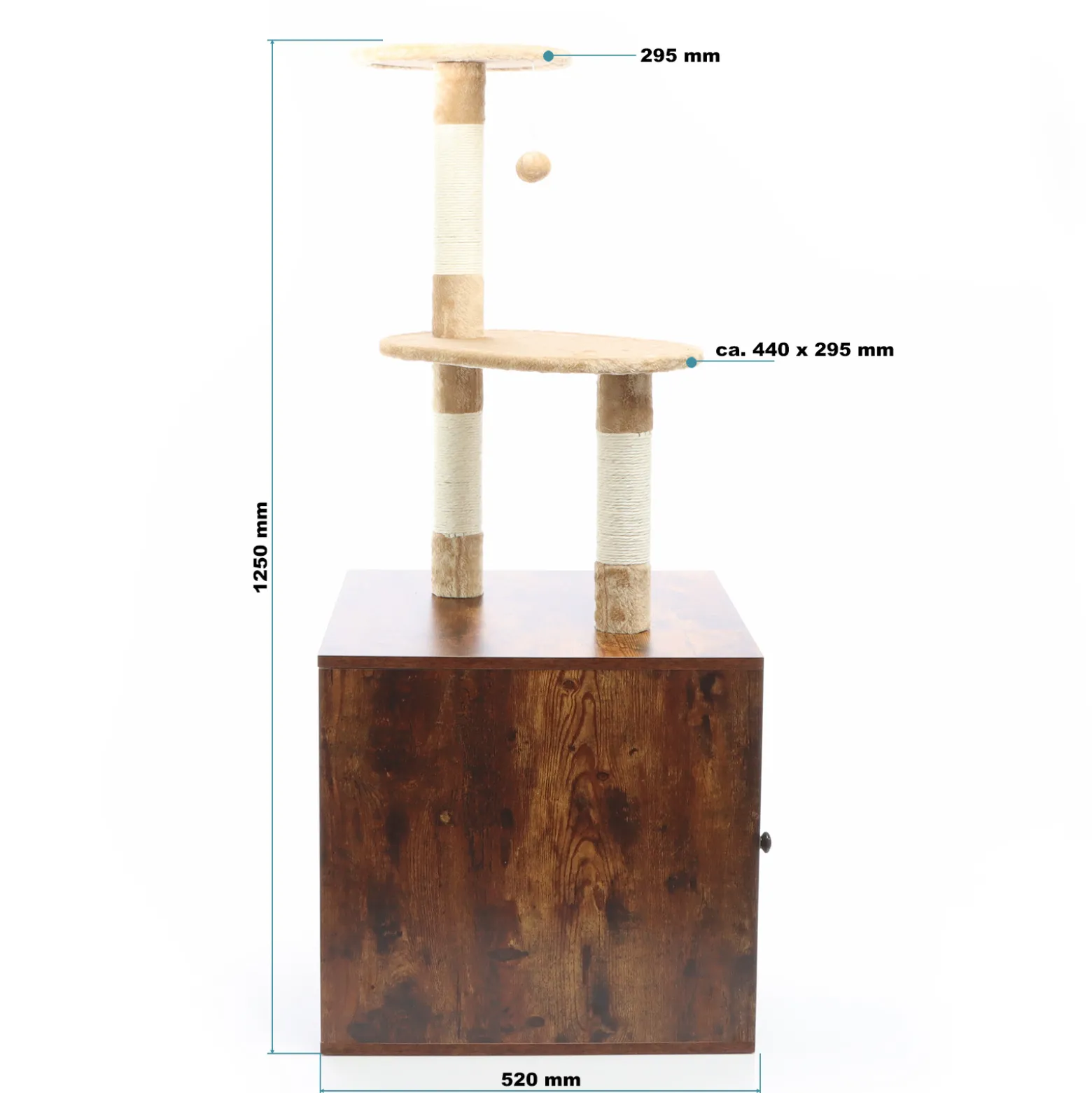 Fudajo Kratzbaum aus Holz 125 cm mit Katzenhaus, Design Katzenkratzbaum in Vintagebraun, 2in1 Katzenhaus mit Katzenklo, Kletterbaum für Katzen