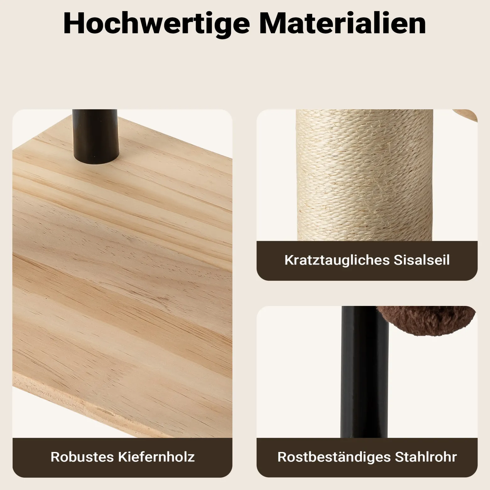 Fudajo Kratzbaum aus Metall 40 x 30 x 62 cm mit Sisal, Kratzmöbel mit Kratzbrett, Katzenbaum mit großer Liegefläche und modernem Design