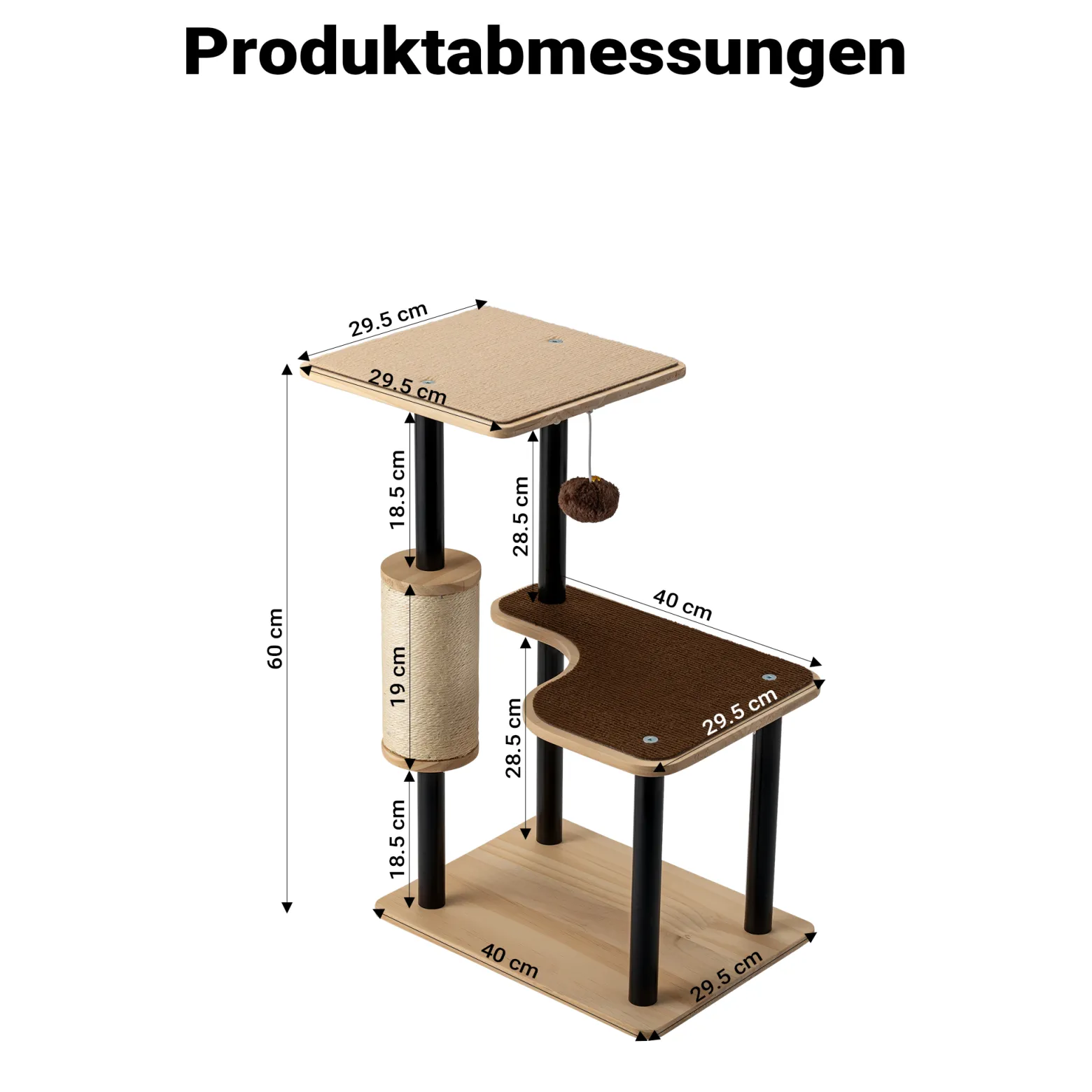 Fudajo Kratzbaum aus Metall 40 x 30 x 62 cm mit Sisal, Kratzmöbel mit Kratzbrett, Katzenbaum mit großer Liegefläche und modernem Design