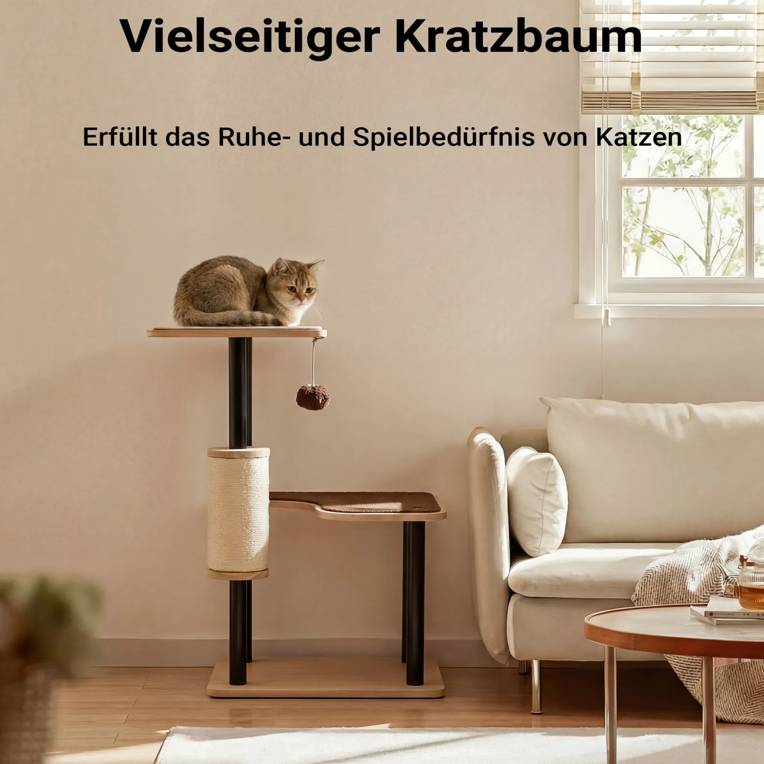 Fudajo Kratzbaum aus Metall 40 x 30 x 62 cm mit Sisal, Kratzmöbel mit Kratzbrett, Katzenbaum mit großer Liegefläche und modernem Design