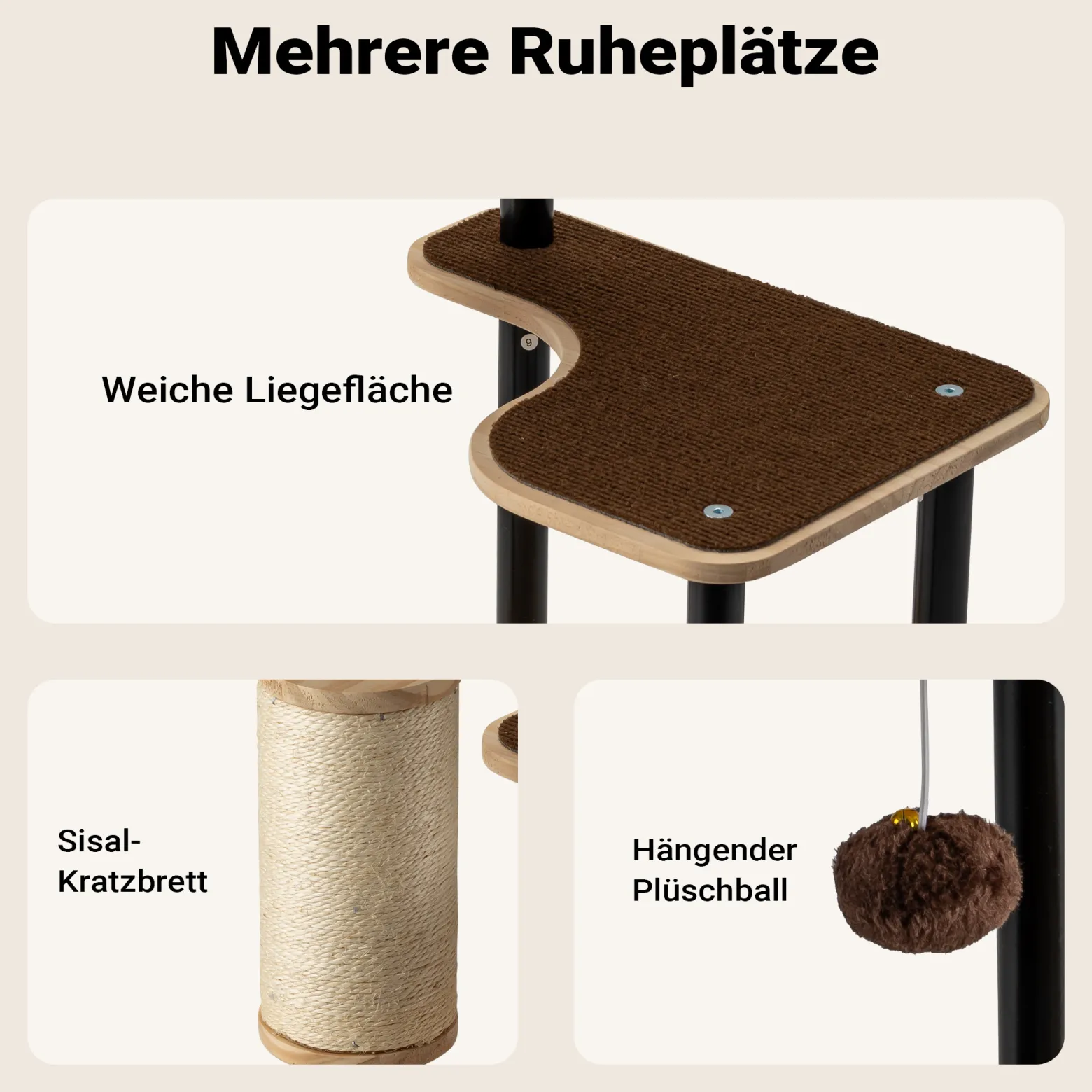 Fudajo Kratzbaum aus Metall 40 x 30 x 62 cm mit Sisal, Kratzmöbel mit Kratzbrett, Katzenbaum mit großer Liegefläche und modernem Design