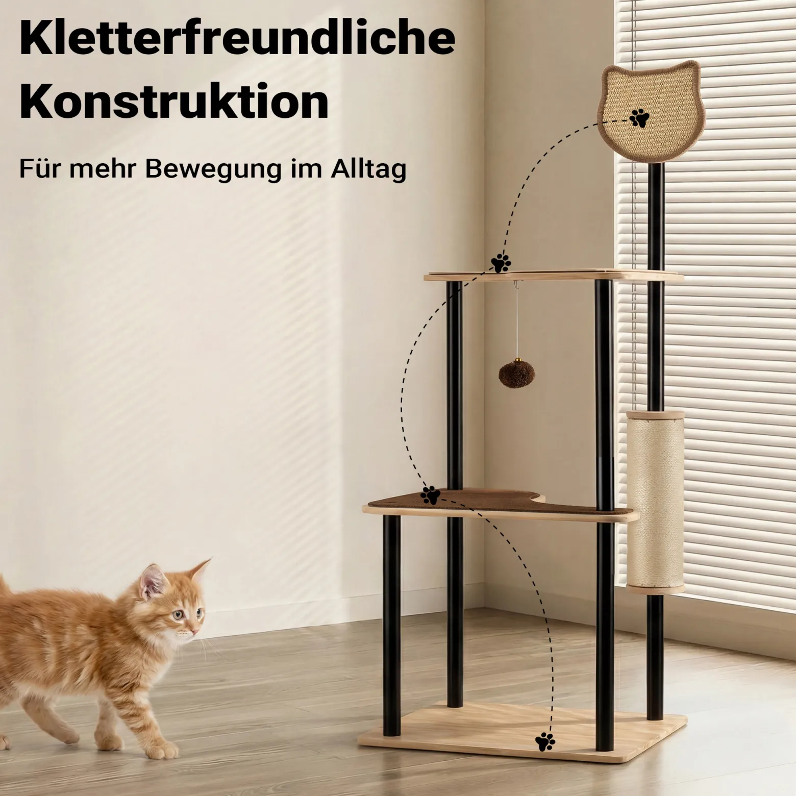 Fudajo Kratzbaum aus Metall 48 x 40 x 120 cm mit Sisal, Kratzmöbel mit Kratzbrett, Katzenbaum mit großer Liegefläche und modernem Design